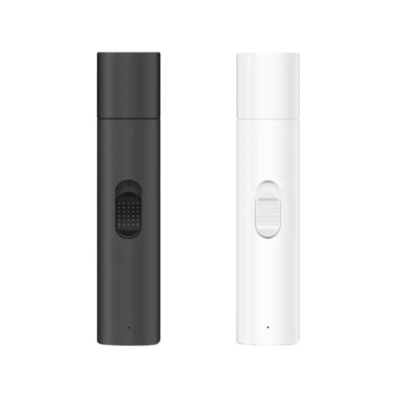 Black and white electric pet nail grinders with textured power switches on white background.