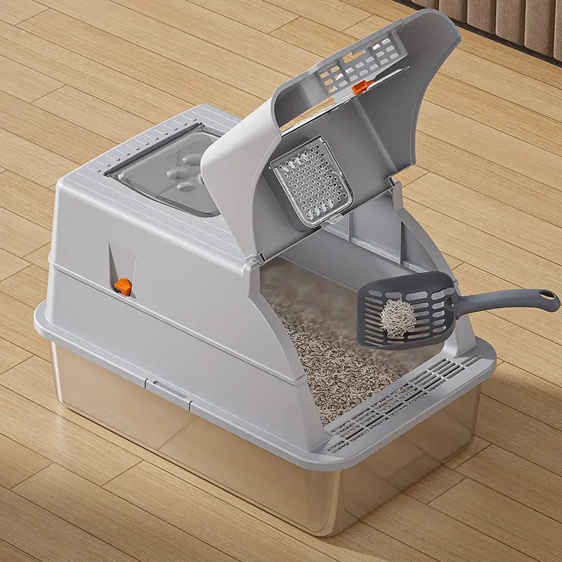 Stainless steel flip-top cat litter box, leak-proof & easy-clean, hygienic pet care solution