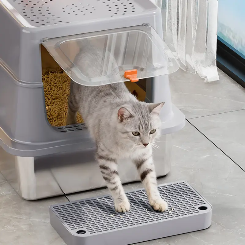 Stainless steel litter box, easy clean, keeps paws tidy, happy cat, happy home!