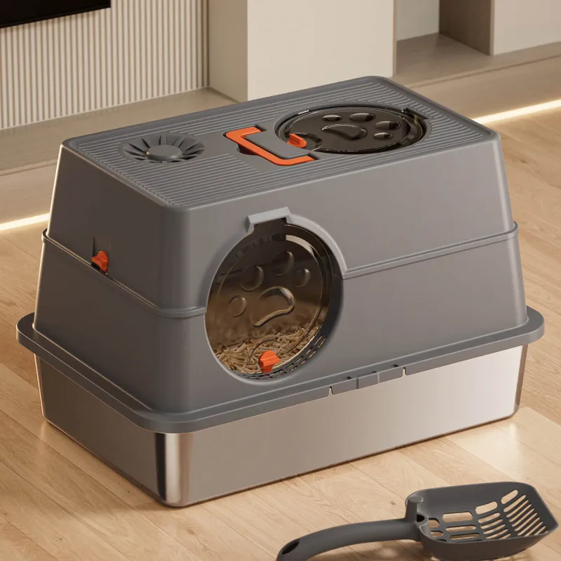 Stainless steel cat litter box with detachable design, easy to clean and maintain