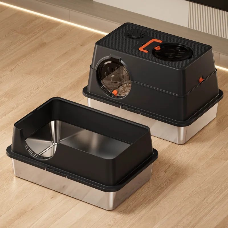 2-in-1 Stainless Steel Cat Litter Box, Enclosed & Open Designs