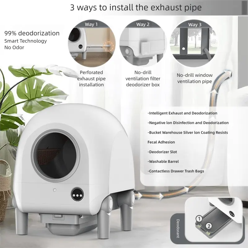 REC1 smart litter box exhaust and deodorization system for odor control