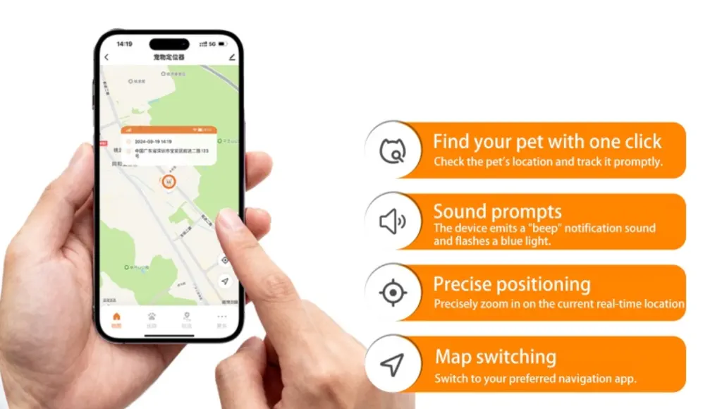 GPS smart pet collar with health monitoring and app features